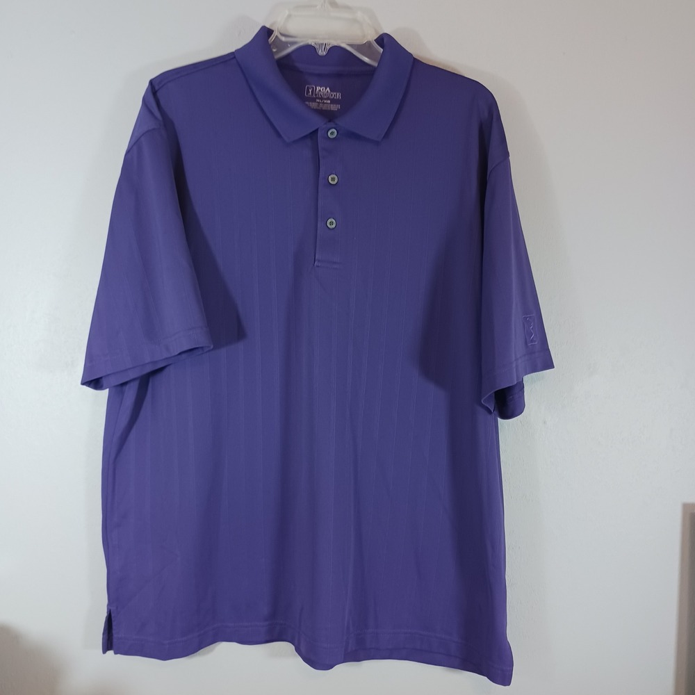 PGA Tour Polo Shirt Mens XL Purple Excellent Short Sleeve‎ Tonal Stripe Golf